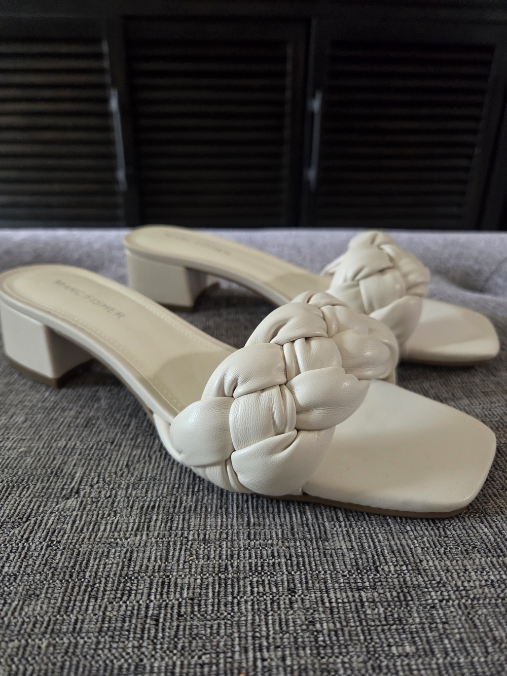 Marc Fisher Womens Braided Cream Block Heel Slide Sandals Size 7.5